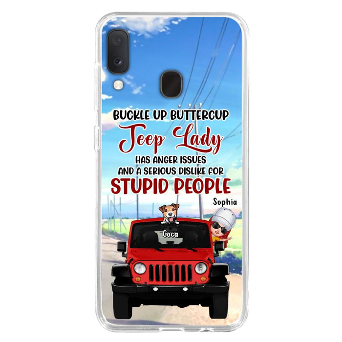 Custom Personalized Off-road Lady Phone Case - Upto 5 Dogs - Gift Idea For Dog/Off-road Lover - Buckle Up Buttercup - Case For iPhone/Samsung