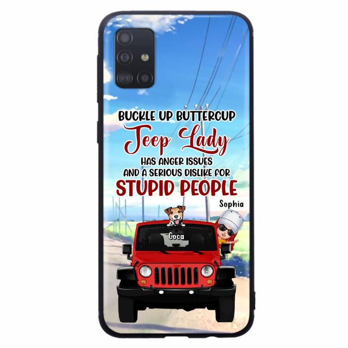 Custom Personalized Off-road Lady Phone Case - Upto 5 Dogs - Gift Idea For Dog/Off-road Lover - Buckle Up Buttercup - Case For iPhone/Samsung