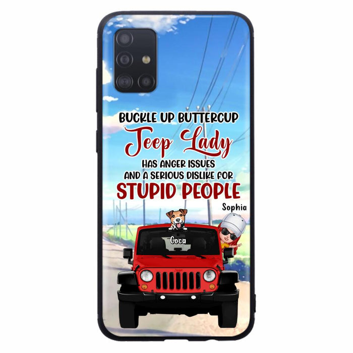 Custom Personalized Off-road Lady Phone Case - Upto 5 Dogs - Gift Idea For Dog/Off-road Lover - Buckle Up Buttercup - Case For iPhone/Samsung