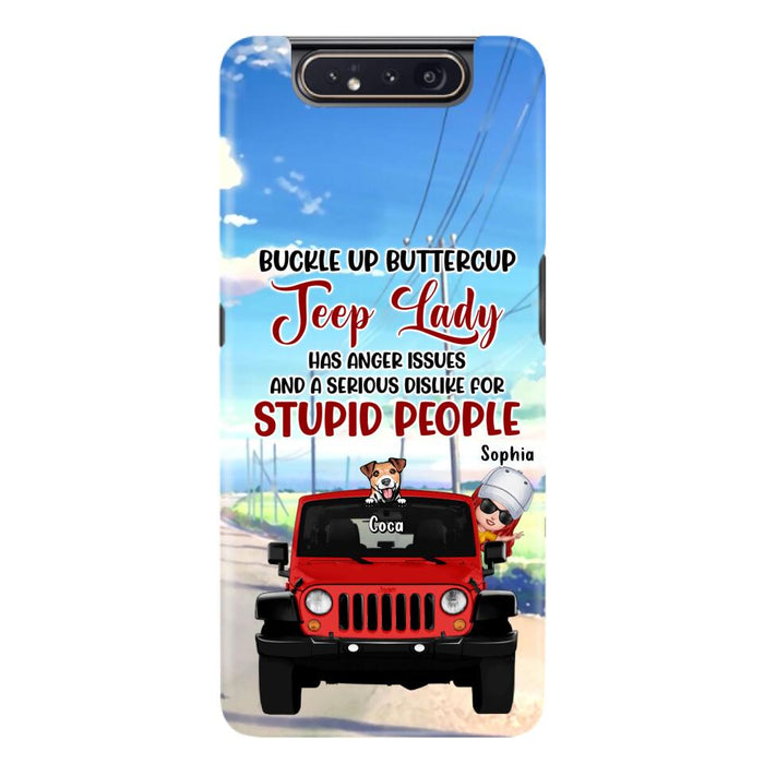 Custom Personalized Off-road Lady Phone Case - Upto 5 Dogs - Gift Idea For Dog/Off-road Lover - Buckle Up Buttercup - Case For iPhone/Samsung