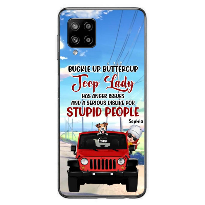 Custom Personalized Off-road Lady Phone Case - Upto 5 Dogs - Gift Idea For Dog/Off-road Lover - Buckle Up Buttercup - Case For iPhone/Samsung