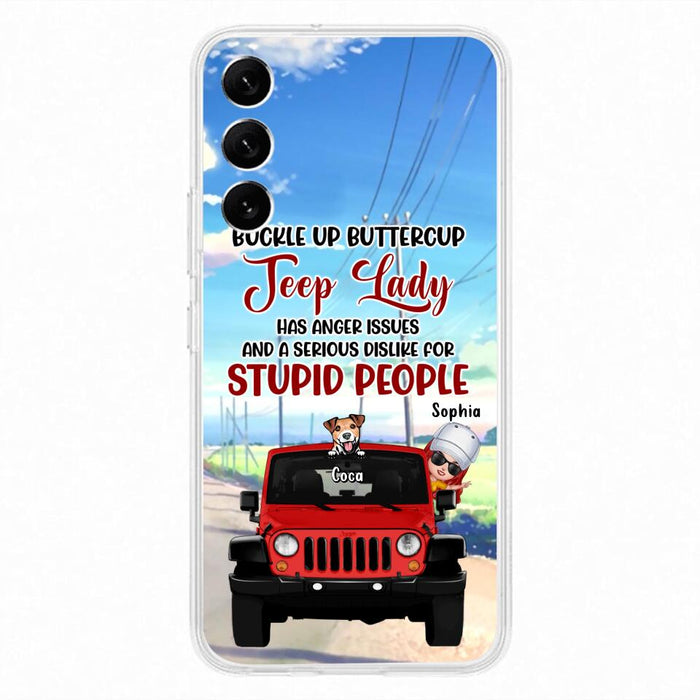 Custom Personalized Off-road Lady Phone Case - Upto 5 Dogs - Gift Idea For Dog/Off-road Lover - Buckle Up Buttercup - Case For iPhone/Samsung