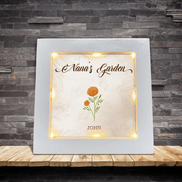 Personalized Nana's Garden Frame With Led - Gift Idea For Grandma - Up to 9 Grandkids