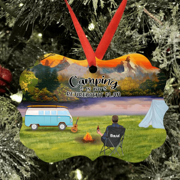 Custom Personalized Camping Ornament - Man/ Woman/ Couple With Upto 6 Pets - Best Gift For Camping Lover - Camping Is My Retirement Plan - Q3VZTZ