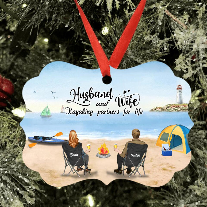 Personalized Kayak Camping Ornament - Couple With Up to 3 Dogs - This Is Our Happy Place