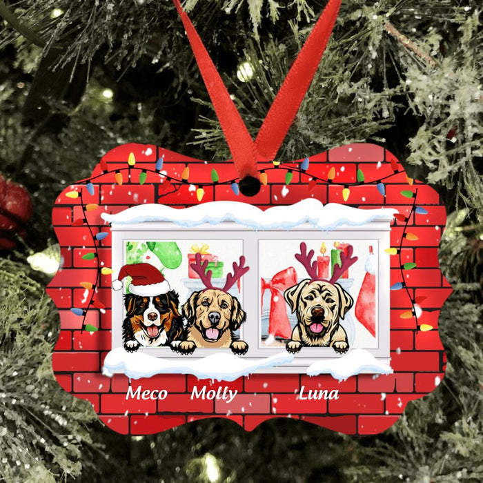 Custom Personalized Christmas Pet By Window Ornament - Upto 3 Pets - Best Gift For Dog Lover/Cat Lover