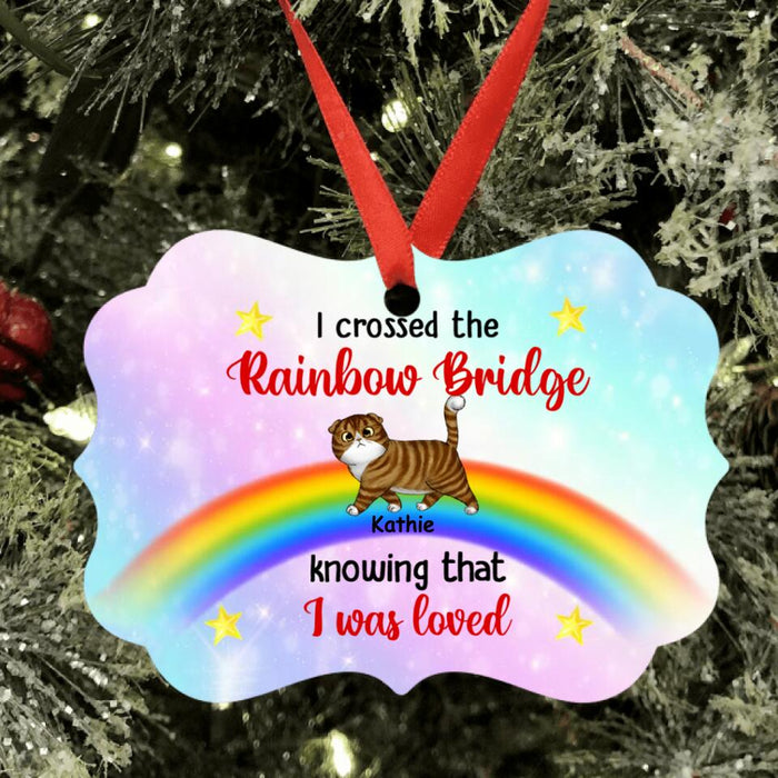 Custom Personalized Crossed Rainbow Bridge Cat Ornament - Upto 5 Cats - Best Gift For Cat Lover - We Crossed The Rainbow Bridge Knowing That We Were Loved