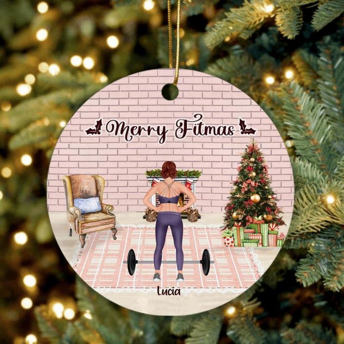 Custom Personalized Workout Ornament - Upto 2 Pets - Best Gift For Friend/Pet Lover - Merry Fitmas