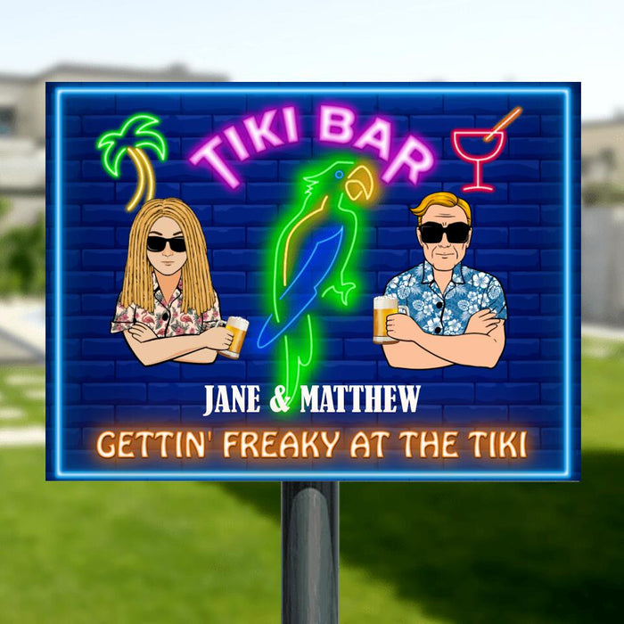 Custom Personalized Tiki Bar Metal Sign - Gift For Couple/ Single/ Bar Lovers - Tiki Bar Gettin' Freaky At The Tiki