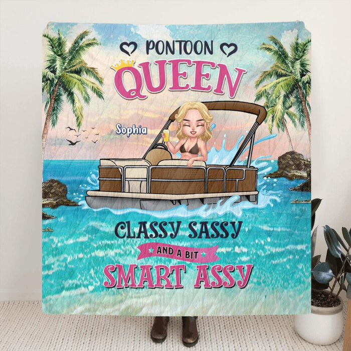 Custom Personalized Pontoon Queen Hawaii Pillow Cover & Fleece/ Quilt Blanket - Best Gift For Pontoon Lover - I Hate Being Sexy But I'm A Pontoon Queen So I Can't Help It