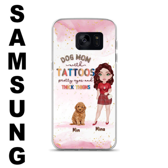 Custom Personalized Dog Mom Phone Case - Up to 5 Dogs - Best Gift Idea For Dog Lovers/Mother's Day - Dog Mom With Tattoos Pretty Eyes And Thick Thighs - Cases For iPhone And Samsung