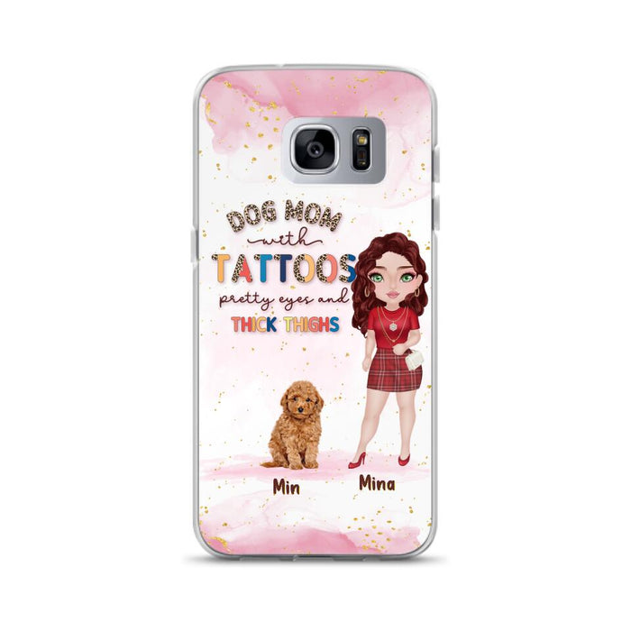 Custom Personalized Dog Mom Phone Case - Up to 5 Dogs - Best Gift Idea For Dog Lovers/Mother's Day - Dog Mom With Tattoos Pretty Eyes And Thick Thighs - Cases For iPhone And Samsung