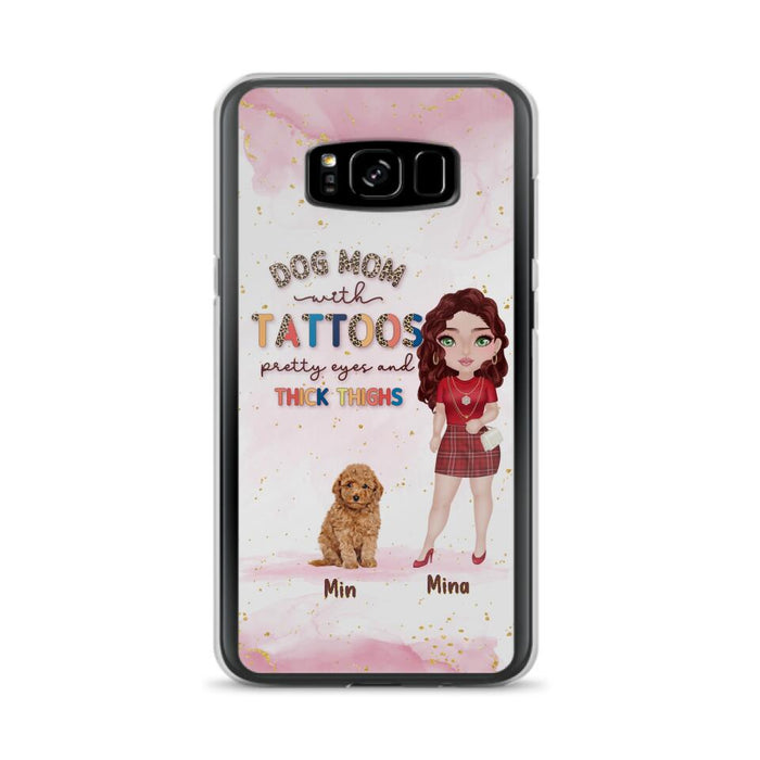 Custom Personalized Dog Mom Phone Case - Up to 5 Dogs - Best Gift Idea For Dog Lovers/Mother's Day - Dog Mom With Tattoos Pretty Eyes And Thick Thighs - Cases For iPhone And Samsung