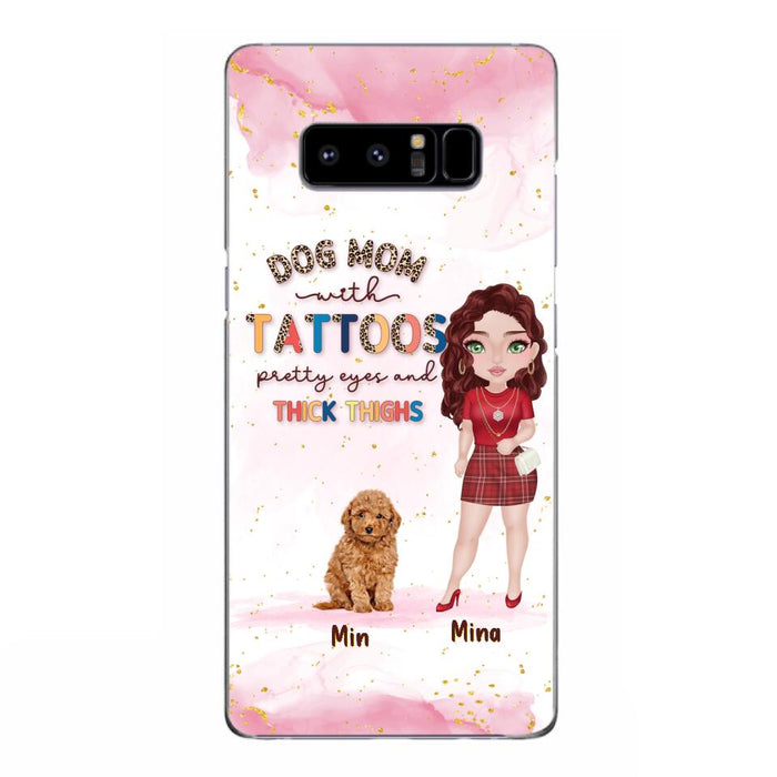 Custom Personalized Dog Mom Phone Case - Up to 5 Dogs - Best Gift Idea For Dog Lovers/Mother's Day - Dog Mom With Tattoos Pretty Eyes And Thick Thighs - Cases For iPhone And Samsung