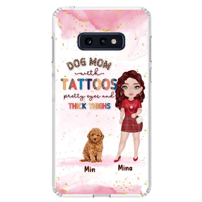 Custom Personalized Dog Mom Phone Case - Up to 5 Dogs - Best Gift Idea For Dog Lovers/Mother's Day - Dog Mom With Tattoos Pretty Eyes And Thick Thighs - Cases For iPhone And Samsung