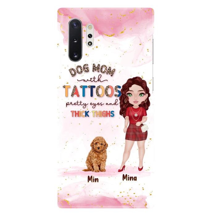 Custom Personalized Dog Mom Phone Case - Up to 5 Dogs - Best Gift Idea For Dog Lovers/Mother's Day - Dog Mom With Tattoos Pretty Eyes And Thick Thighs - Cases For iPhone And Samsung