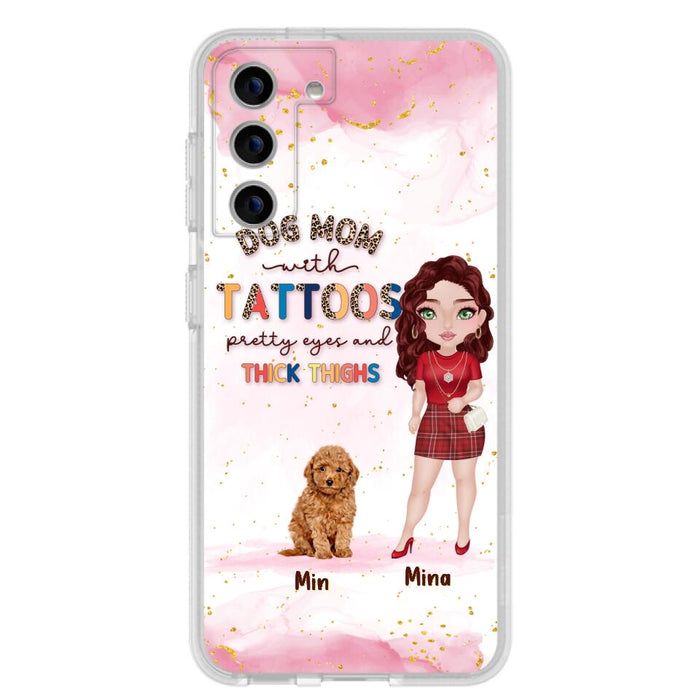 Custom Personalized Dog Mom Phone Case - Up to 5 Dogs - Best Gift Idea For Dog Lovers/Mother's Day - Dog Mom With Tattoos Pretty Eyes And Thick Thighs - Cases For iPhone And Samsung