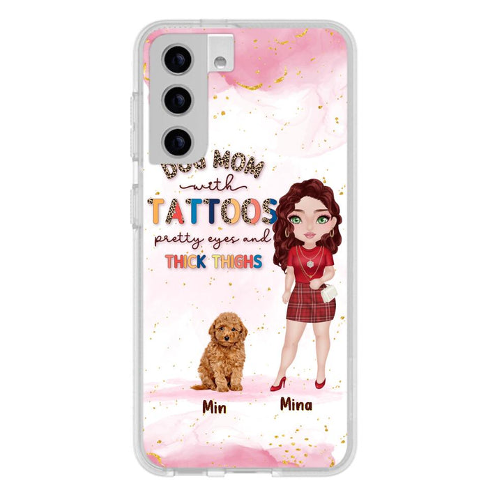 Custom Personalized Dog Mom Phone Case - Up to 5 Dogs - Best Gift Idea For Dog Lovers/Mother's Day - Dog Mom With Tattoos Pretty Eyes And Thick Thighs - Cases For iPhone And Samsung