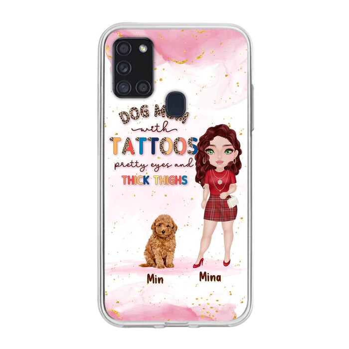 Custom Personalized Dog Mom Phone Case - Up to 5 Dogs - Best Gift Idea For Dog Lovers/Mother's Day - Dog Mom With Tattoos Pretty Eyes And Thick Thighs - Cases For iPhone And Samsung