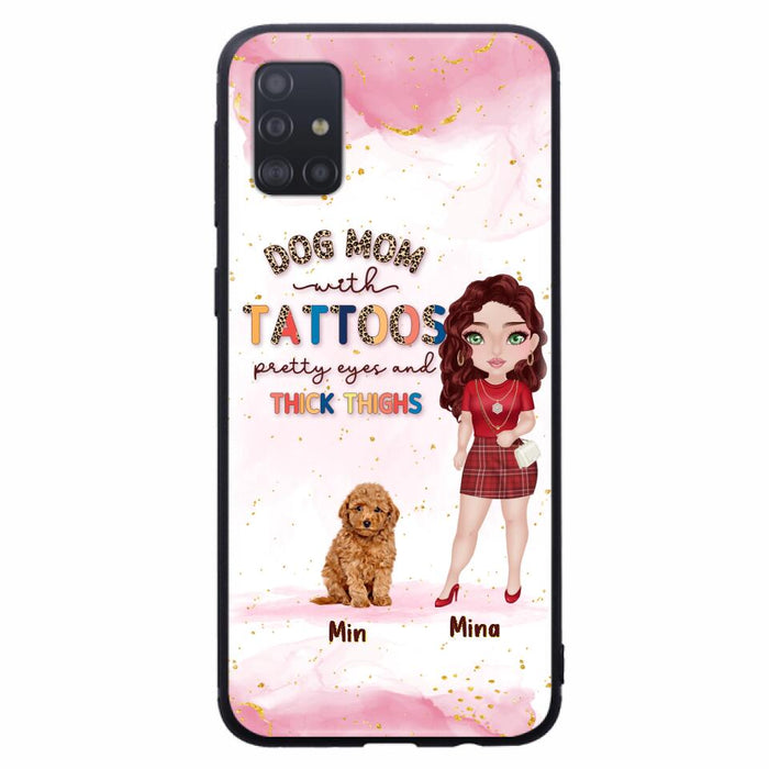 Custom Personalized Dog Mom Phone Case - Up to 5 Dogs - Best Gift Idea For Dog Lovers/Mother's Day - Dog Mom With Tattoos Pretty Eyes And Thick Thighs - Cases For iPhone And Samsung