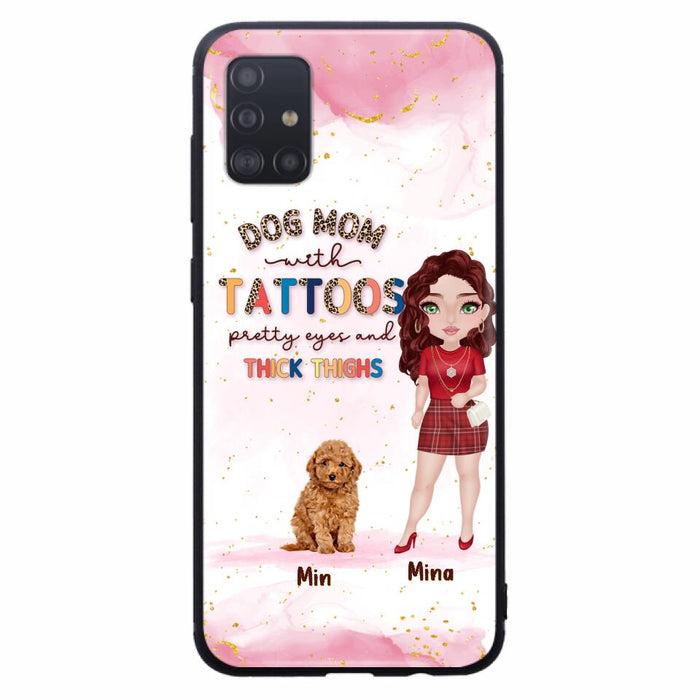 Custom Personalized Dog Mom Phone Case - Up to 5 Dogs - Best Gift Idea For Dog Lovers/Mother's Day - Dog Mom With Tattoos Pretty Eyes And Thick Thighs - Cases For iPhone And Samsung