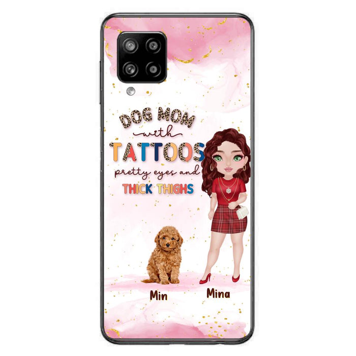 Custom Personalized Dog Mom Phone Case - Up to 5 Dogs - Best Gift Idea For Dog Lovers/Mother's Day - Dog Mom With Tattoos Pretty Eyes And Thick Thighs - Cases For iPhone And Samsung