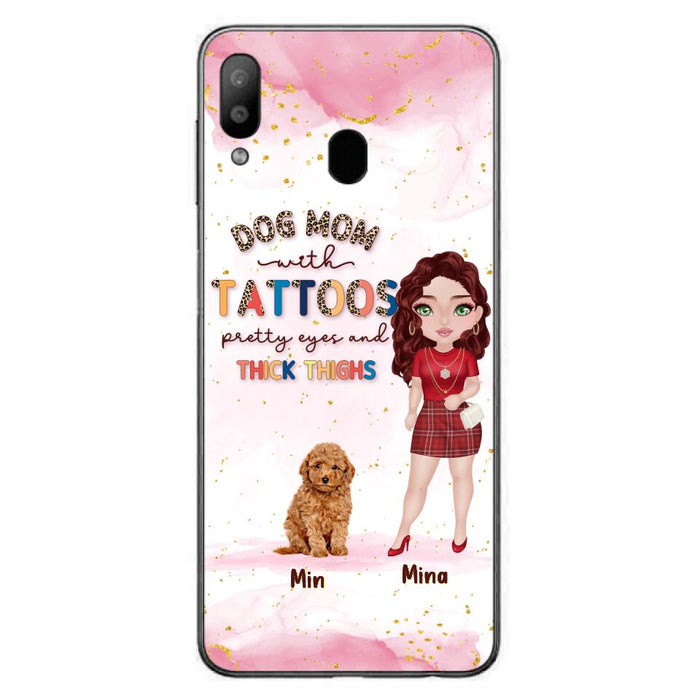 Custom Personalized Dog Mom Phone Case - Up to 5 Dogs - Best Gift Idea For Dog Lovers/Mother's Day - Dog Mom With Tattoos Pretty Eyes And Thick Thighs - Cases For iPhone And Samsung