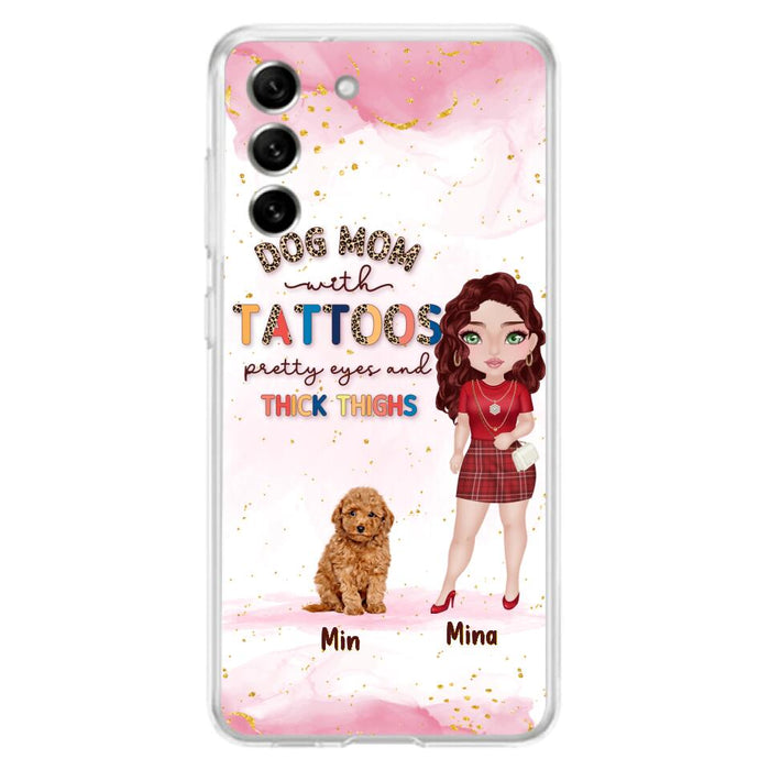 Custom Personalized Dog Mom Phone Case - Up to 5 Dogs - Best Gift Idea For Dog Lovers/Mother's Day - Dog Mom With Tattoos Pretty Eyes And Thick Thighs - Cases For iPhone And Samsung