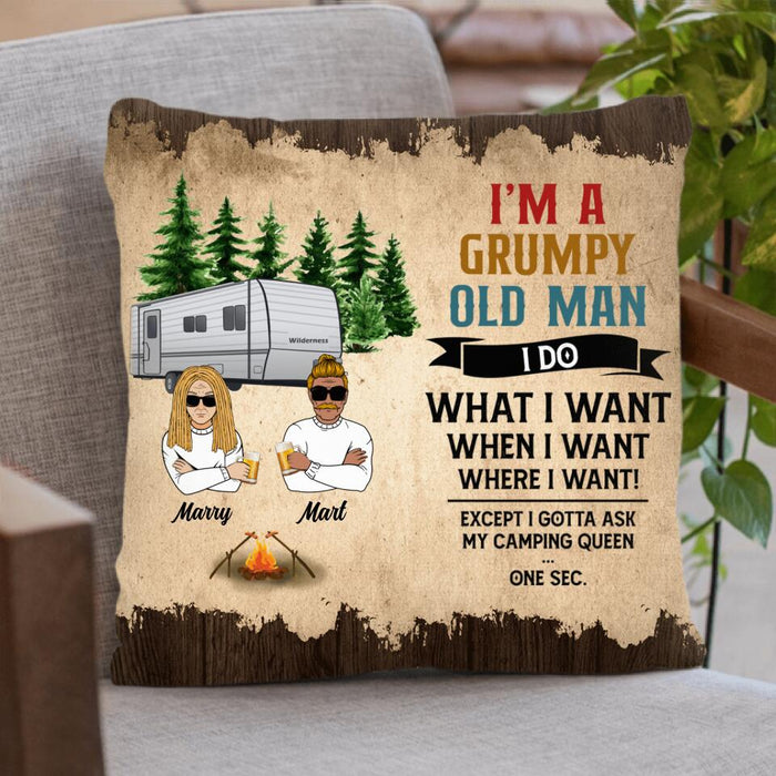 Personalized Grumpy Old Man Camping Pillow Cover - Gift Idea For Camping Lover - I'm A Grumpy Old Man