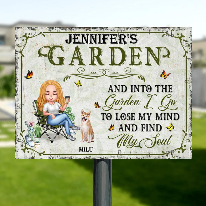 Personalized Garden Dog Metal Sign - Up to 6 Dogs - Gift Idea For Garden/Dog Lovers - And Into The Garden I Go To Lose My Mind And Find My Soul