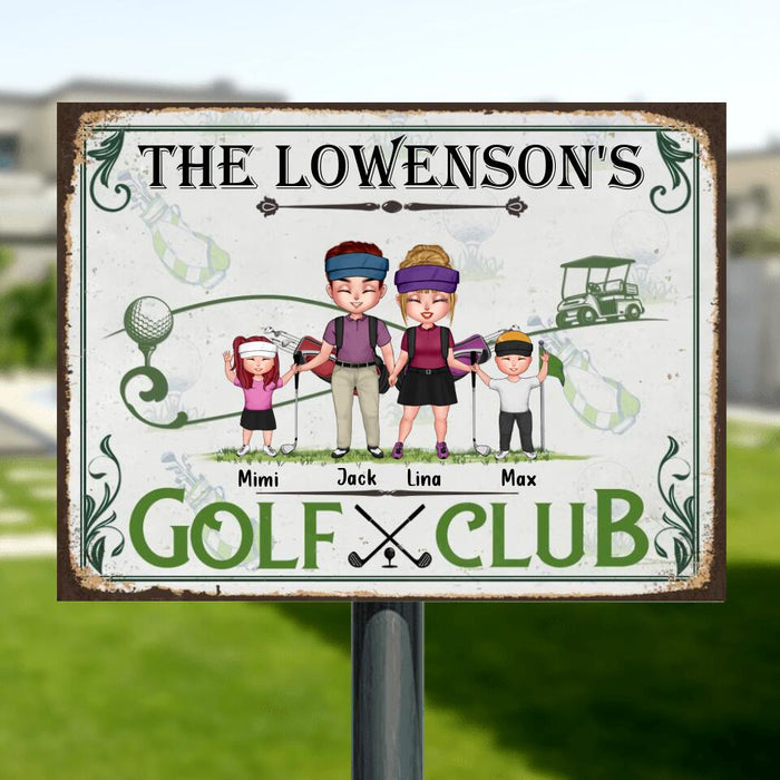 Custom Personalized Golf Club Metal Sign - Adult/ Couple/ Parents With Up to 2 Kids - Gift Idea For Family/ Golf Lovers