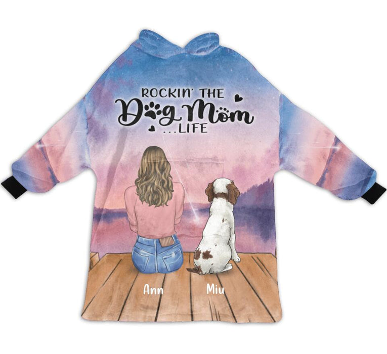 Custom Personalized Dog Mom Blanket Hoodie For Women - Mother's Day Gift up to 4 Dogs - Rockin' The Dog Mom Life