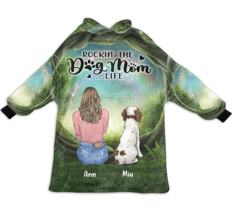 Custom Personalized Dog Mom Blanket Hoodie For Women - Mother's Day Gift up to 4 Dogs - Rockin' The Dog Mom Life