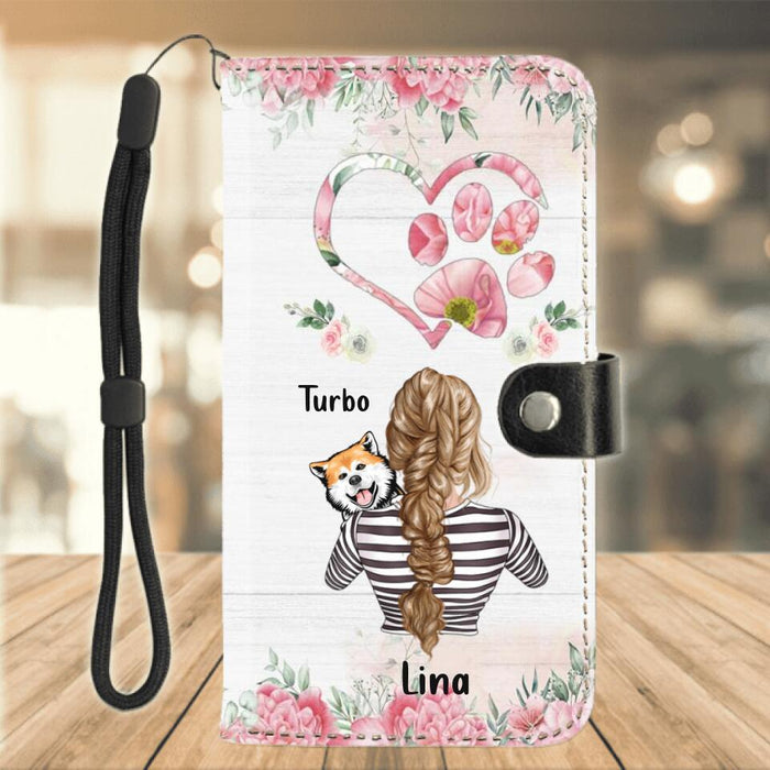 Custom Personalized Dog Mom Flip Leather Purse For Mobile Phone - Upto 4 Dogs - Best Gift Idea For Dog Lovers/ Mother's Day - The Love Between A Dog Mom & Fur Babies Is Forever