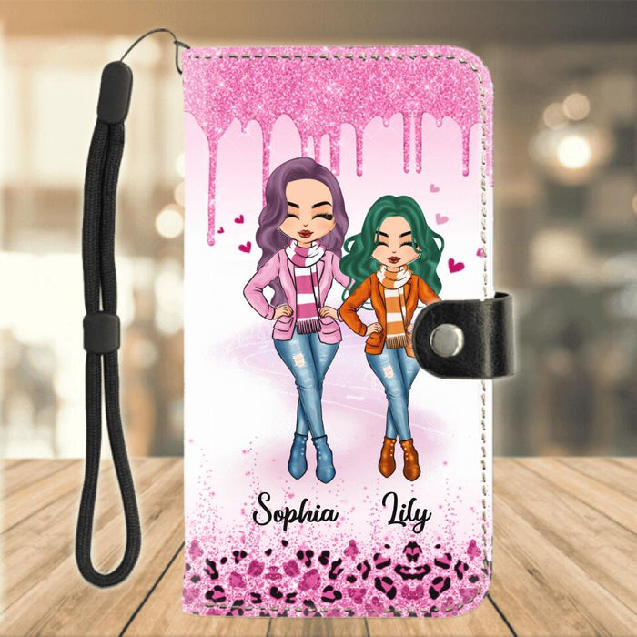 Custom Personalized Mother And Daughter Flip Leather Purse for Mobile Phone 2 Sides - Gift Idea For Mother's Day - Like Mother Like Daughter Oh Crap