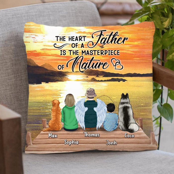 Custom Personalized Father Fishing Pillow Cover & Fleece/ Quilt Blanket - Father With Up to 2 Kids And 2 Pets - Gift Idea For Father/ Fishing Lover - The Heart Of A Father Is The Masterpiece Of Nature