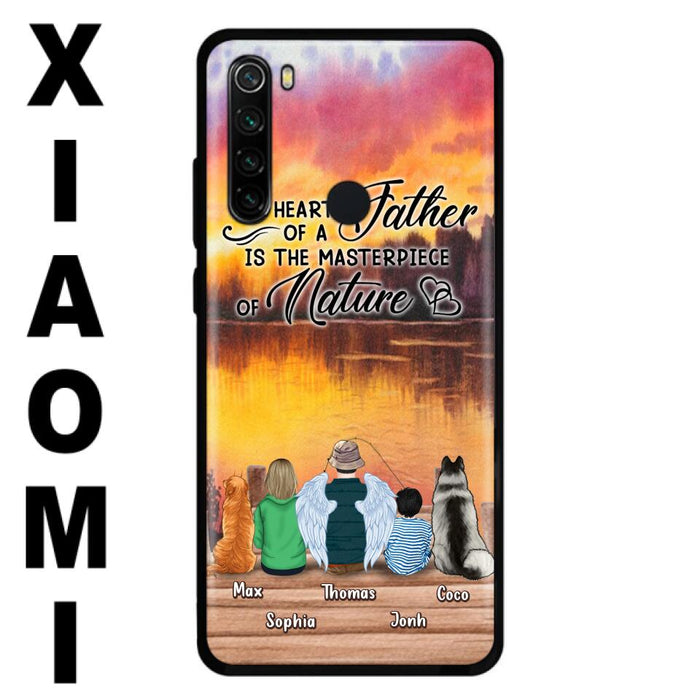 Custom Personalized Father Fishing Phone Case - Father With Up to 2 Kids And 2 Pets - Gift Idea For Father/ Fishing Lover - The Heart Of A Father Is The Masterpiece Of Nature - Case For Xiaomi, Oppo And Huawei