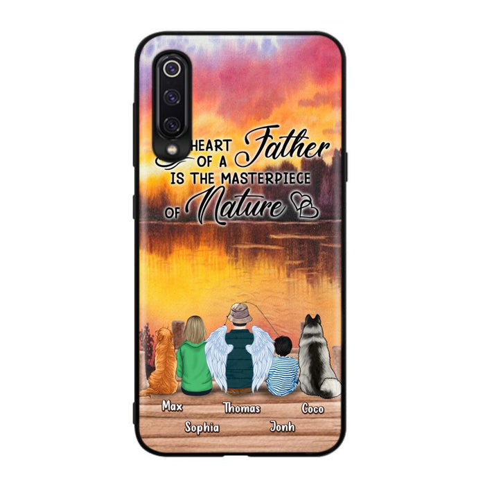 Custom Personalized Father Fishing Phone Case - Father With Up to 2 Kids And 2 Pets - Gift Idea For Father/ Fishing Lover - The Heart Of A Father Is The Masterpiece Of Nature - Case For Xiaomi, Oppo And Huawei