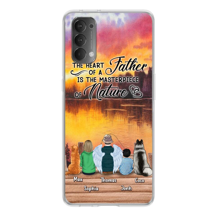 Custom Personalized Father Fishing Phone Case - Father With Up to 2 Kids And 2 Pets - Gift Idea For Father/ Fishing Lover - The Heart Of A Father Is The Masterpiece Of Nature - Case For Xiaomi, Oppo And Huawei