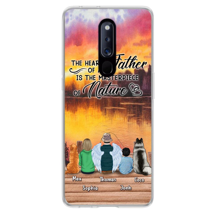 Custom Personalized Father Fishing Phone Case - Father With Up to 2 Kids And 2 Pets - Gift Idea For Father/ Fishing Lover - The Heart Of A Father Is The Masterpiece Of Nature - Case For Xiaomi, Oppo And Huawei