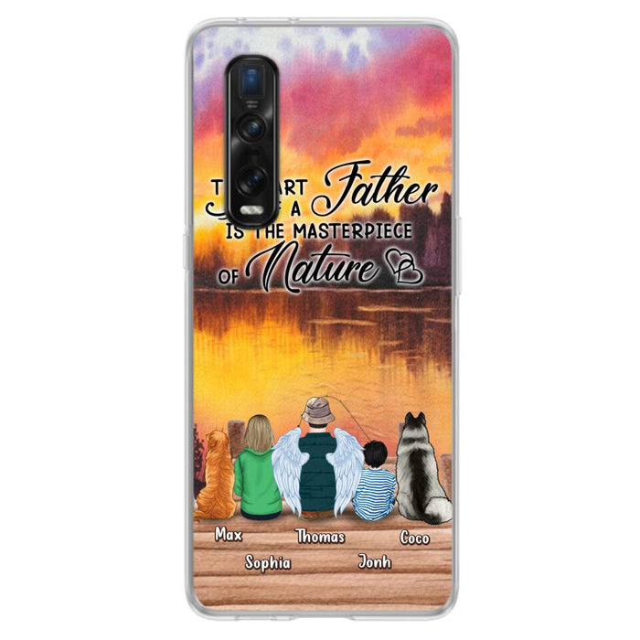 Custom Personalized Father Fishing Phone Case - Father With Up to 2 Kids And 2 Pets - Gift Idea For Father/ Fishing Lover - The Heart Of A Father Is The Masterpiece Of Nature - Case For Xiaomi, Oppo And Huawei