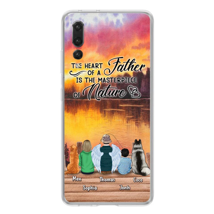 Custom Personalized Father Fishing Phone Case - Father With Up to 2 Kids And 2 Pets - Gift Idea For Father/ Fishing Lover - The Heart Of A Father Is The Masterpiece Of Nature - Case For Xiaomi, Oppo And Huawei