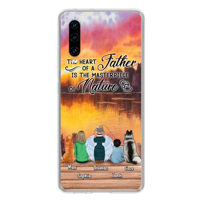 Custom Personalized Father Fishing Phone Case - Father With Up to 2 Kids And 2 Pets - Gift Idea For Father/ Fishing Lover - The Heart Of A Father Is The Masterpiece Of Nature - Case For Xiaomi, Oppo And Huawei