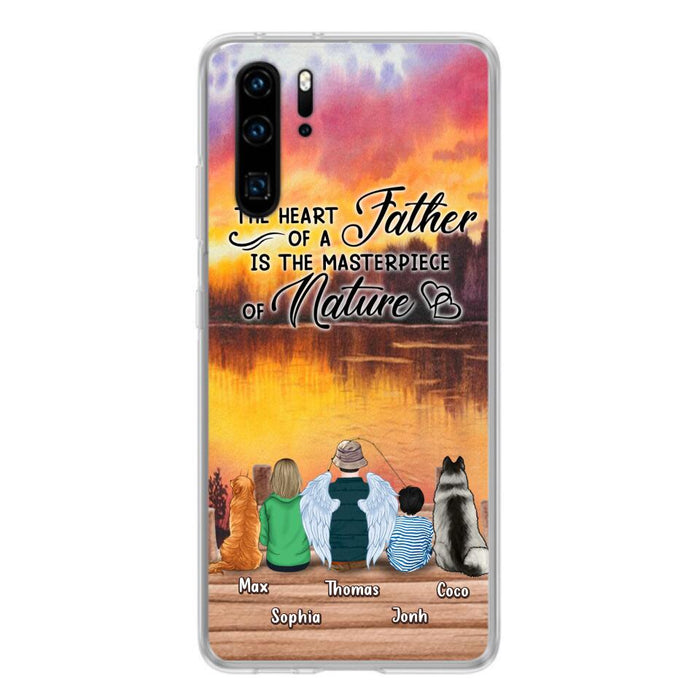 Custom Personalized Father Fishing Phone Case - Father With Up to 2 Kids And 2 Pets - Gift Idea For Father/ Fishing Lover - The Heart Of A Father Is The Masterpiece Of Nature - Case For Xiaomi, Oppo And Huawei