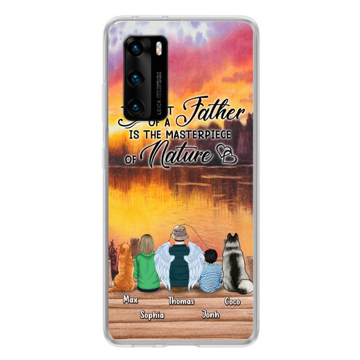 Custom Personalized Father Fishing Phone Case - Father With Up to 2 Kids And 2 Pets - Gift Idea For Father/ Fishing Lover - The Heart Of A Father Is The Masterpiece Of Nature - Case For Xiaomi, Oppo And Huawei