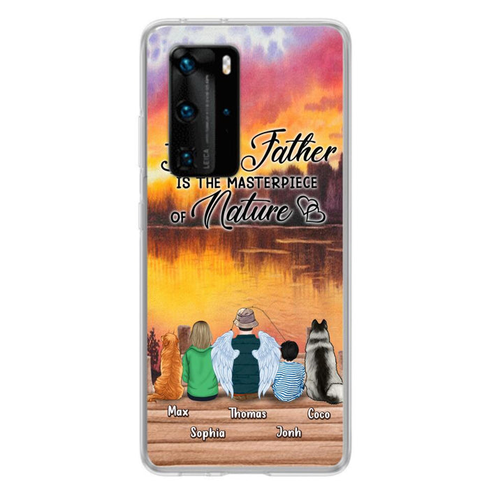 Custom Personalized Father Fishing Phone Case - Father With Up to 2 Kids And 2 Pets - Gift Idea For Father/ Fishing Lover - The Heart Of A Father Is The Masterpiece Of Nature - Case For Xiaomi, Oppo And Huawei