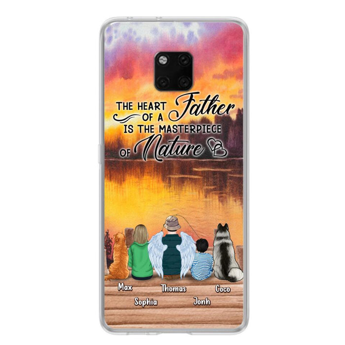 Custom Personalized Father Fishing Phone Case - Father With Up to 2 Kids And 2 Pets - Gift Idea For Father/ Fishing Lover - The Heart Of A Father Is The Masterpiece Of Nature - Case For Xiaomi, Oppo And Huawei