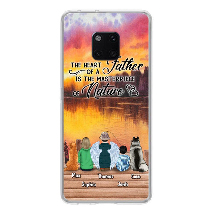 Custom Personalized Father Fishing Phone Case - Father With Up to 2 Kids And 2 Pets - Gift Idea For Father/ Fishing Lover - The Heart Of A Father Is The Masterpiece Of Nature - Case For Xiaomi, Oppo And Huawei