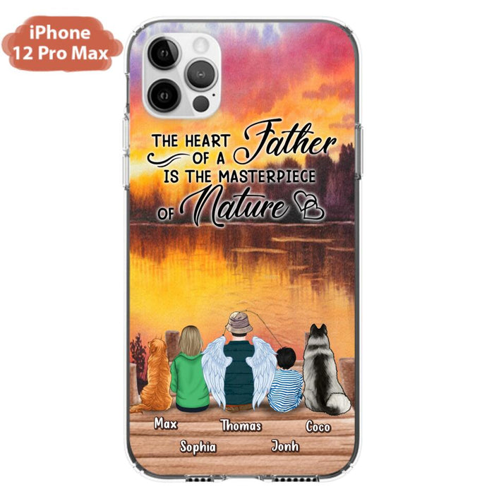 Custom Personalized Father Fishing Phone Case - Father With Up to 2 Kids And 2 Pets - Gift Idea For Father/ Fishing Lover - The Heart Of A Father Is The Masterpiece Of Nature - Case For iPhone And Samsung