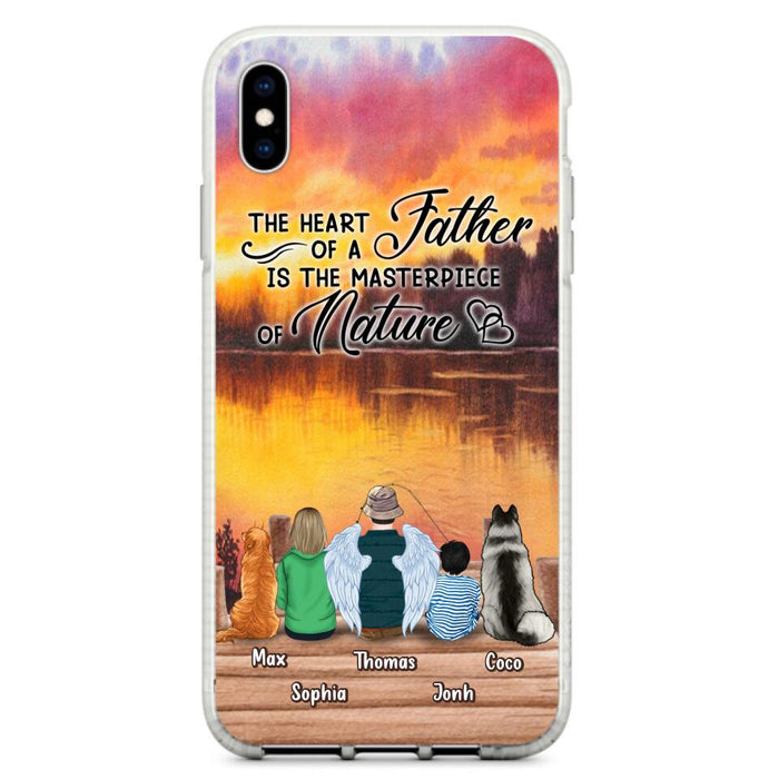 Custom Personalized Father Fishing Phone Case - Father With Up to 2 Kids And 2 Pets - Gift Idea For Father/ Fishing Lover - The Heart Of A Father Is The Masterpiece Of Nature - Case For iPhone And Samsung